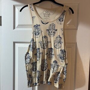 Chaser Cream and Blue Relaxed Sleeveless Tank Top